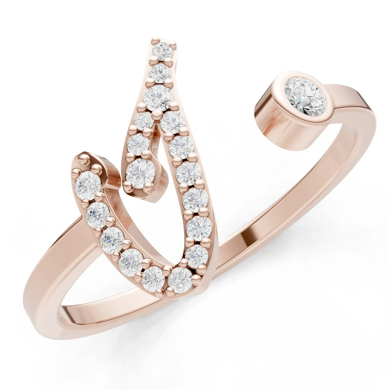 Dainty Initial Letter Birthstone Open Ring – I