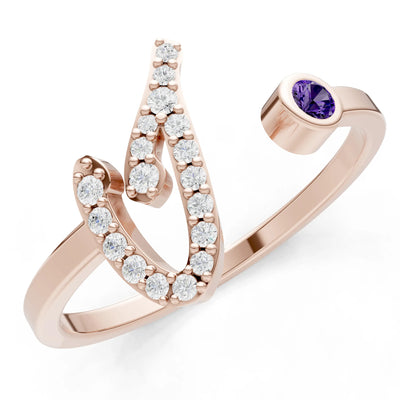 Dainty Initial Letter Birthstone Open Ring – I