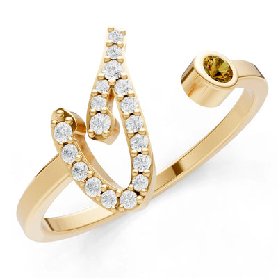 Dainty Initial Letter Birthstone Open Ring – I