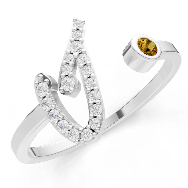 Dainty Initial Letter Birthstone Open Ring – I
