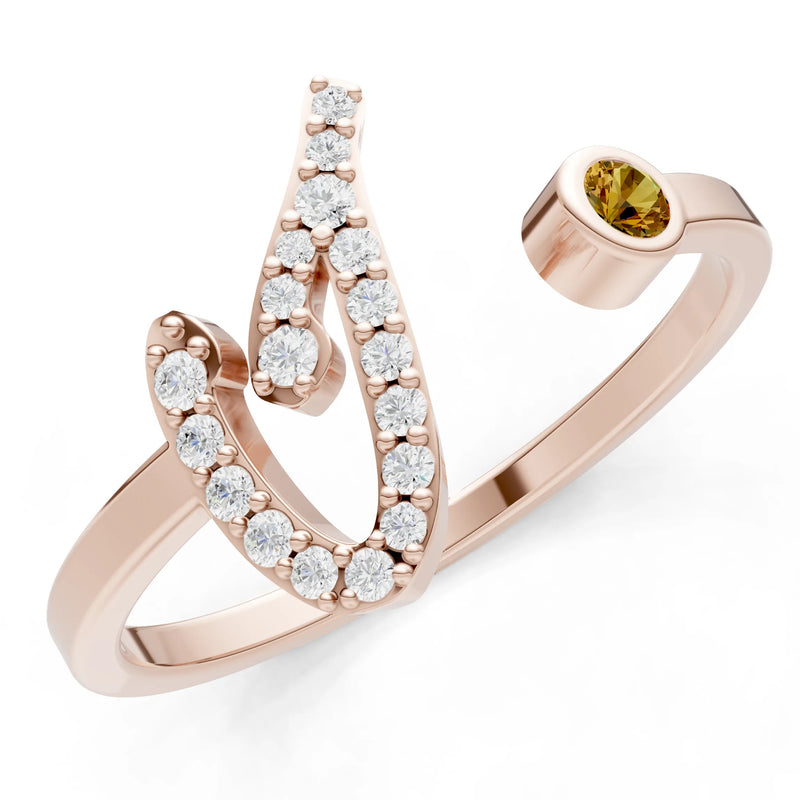 Dainty Initial Letter Birthstone Open Ring – I