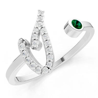 Dainty Initial Letter Birthstone Open Ring – I