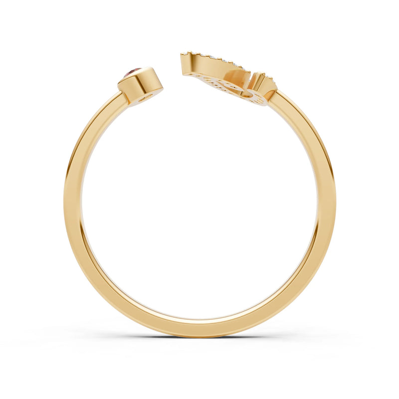 Dainty Initial Letter Birthstone Open Ring – I