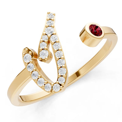 Dainty Initial Letter Birthstone Open Ring – I
