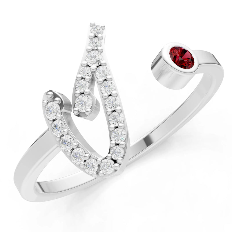 Dainty Initial Letter Birthstone Open Ring – I