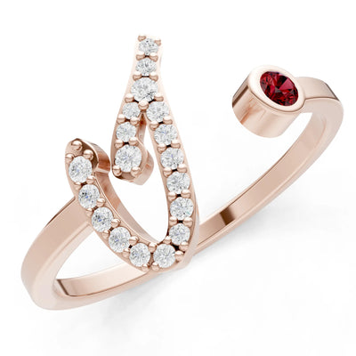Dainty Initial Letter Birthstone Open Ring – I