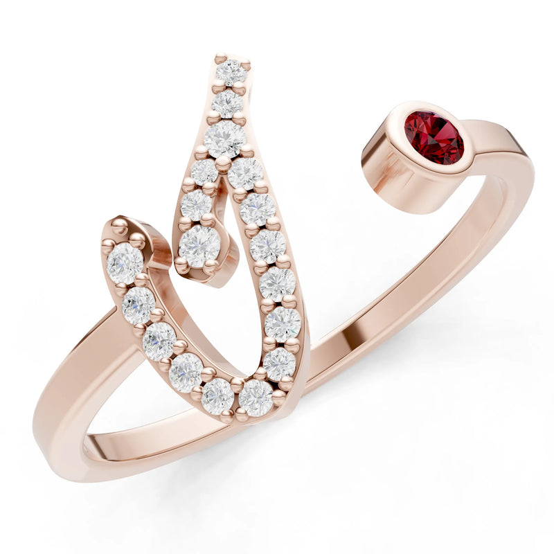 Dainty Initial Letter Birthstone Open Ring – I