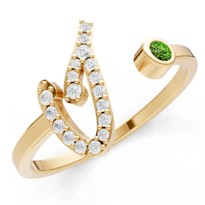 Peridot Dainty Initial Letter Birthstone Open Ring – I