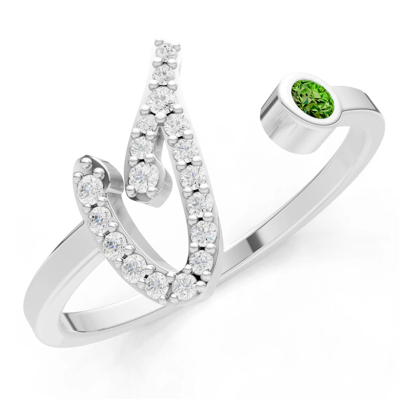 Peridot Dainty Initial Letter Birthstone Open Ring – I