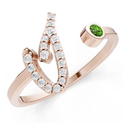 Peridot Dainty Initial Letter Birthstone Open Ring – I