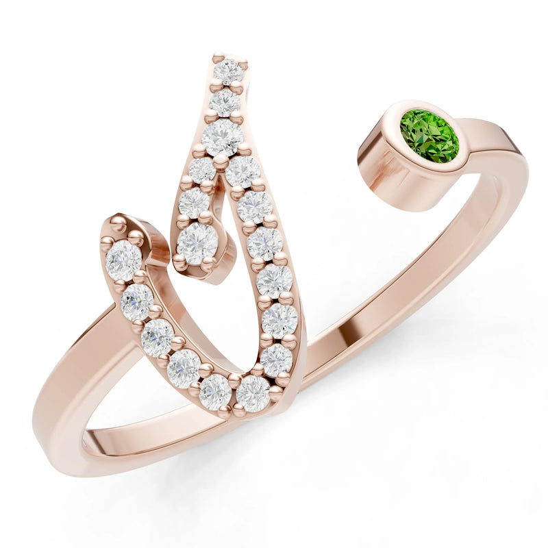 Peridot Dainty Initial Letter Birthstone Open Ring – I