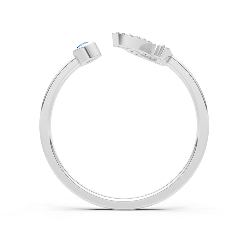 Dainty Initial Letter Birthstone Open Ring – I