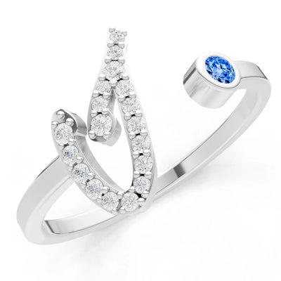 Dainty Initial Letter Birthstone Open Ring – I