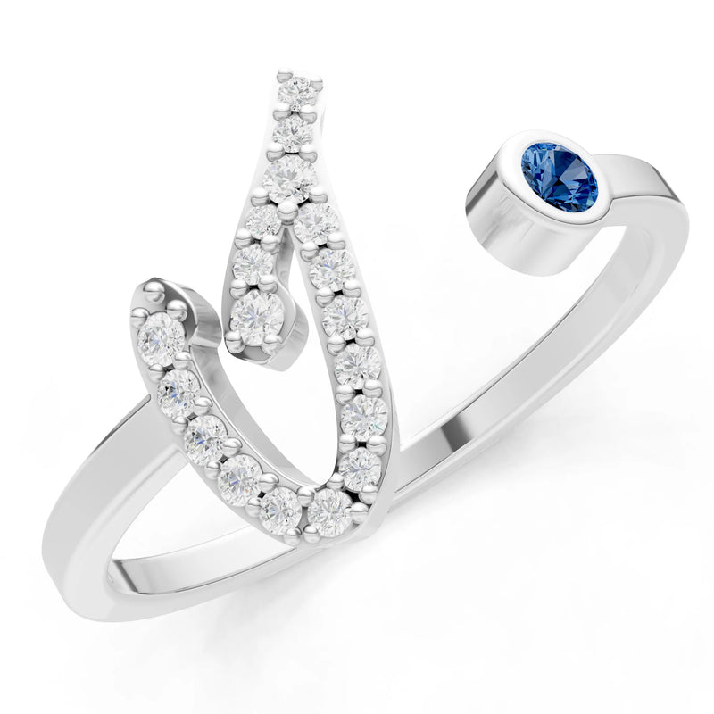 London Blue Topaz Dainty Initial Letter Birthstone Open Ring – I
