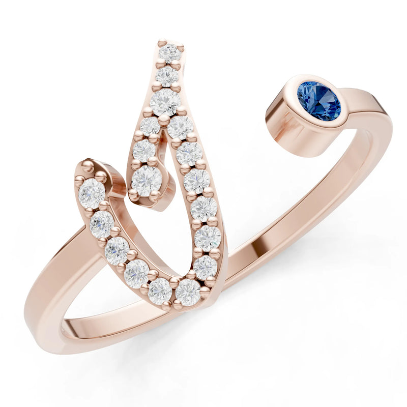 Dainty Initial Letter Birthstone Open Ring – I