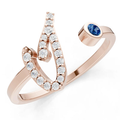 London Blue Topaz Dainty Initial Letter Birthstone Open Ring – I
