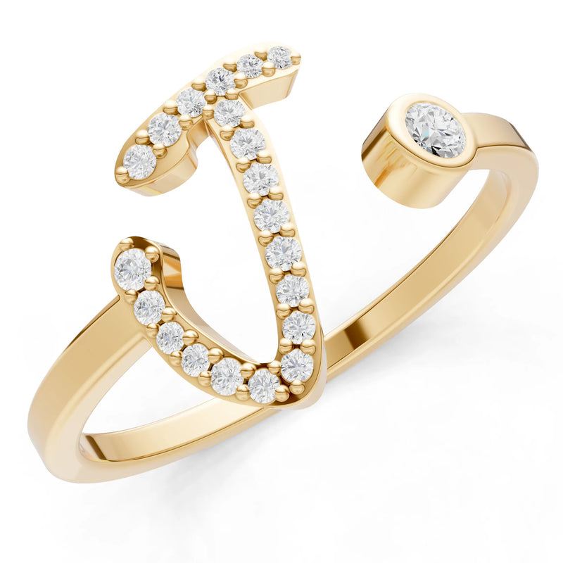 Dainty Initial Letter Birthstone Open Ring – J