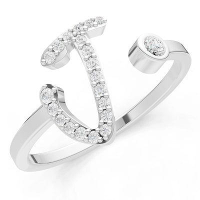 Dainty Initial Letter Birthstone Open Ring – J