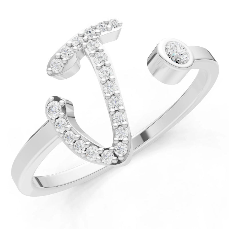 Dainty Initial Letter Birthstone Open Ring – J