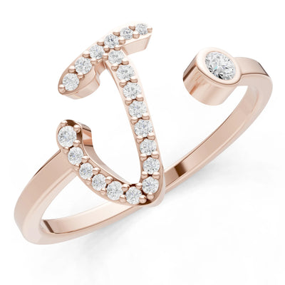 Dainty Initial Letter Birthstone Open Ring – J