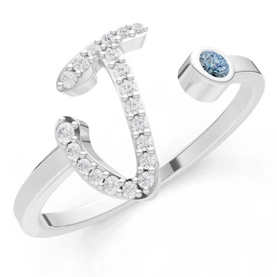 Dainty Initial Letter Birthstone Open Ring – J