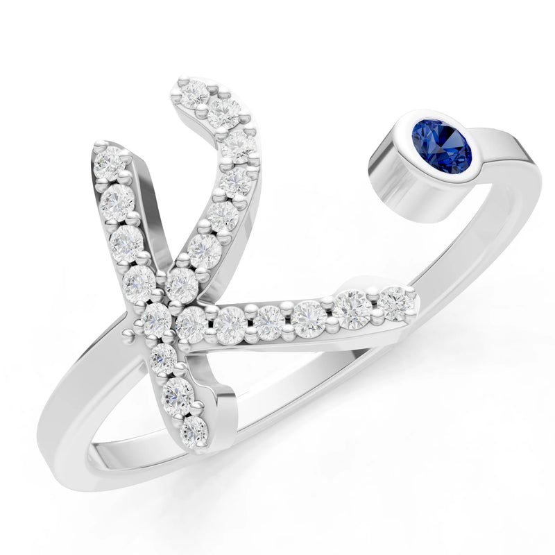 Dainty Initial Letter Birthstone Open Ring – K