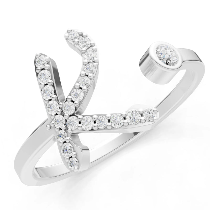 Dainty Initial Letter Birthstone Open Ring – K