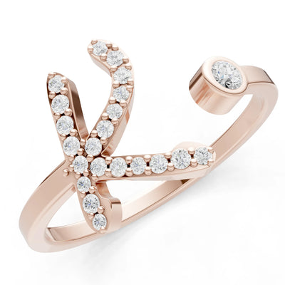 Dainty Initial Letter Birthstone Open Ring – K