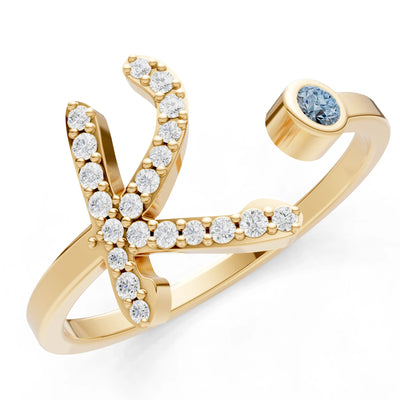 Dainty Initial Letter Birthstone Open Ring – K
