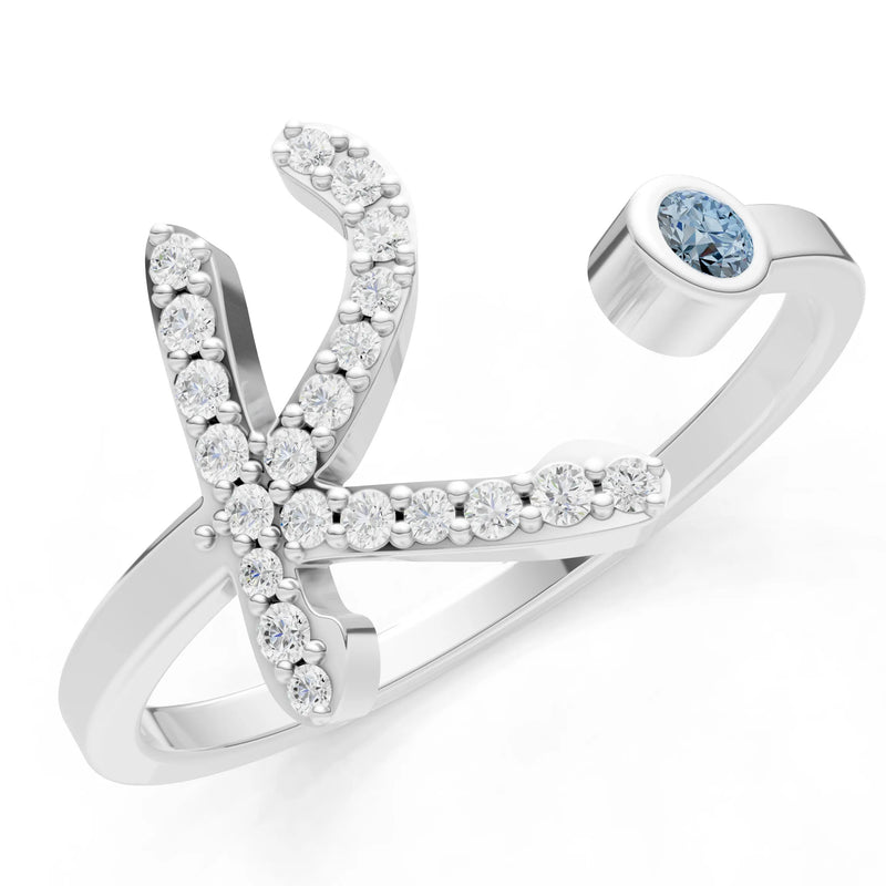 Dainty Initial Letter Birthstone Open Ring – K