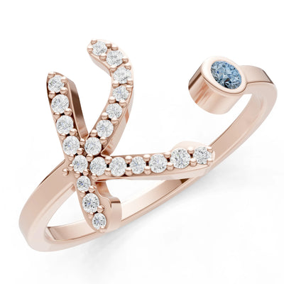 Dainty Initial Letter Birthstone Open Ring – K