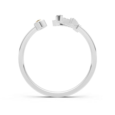 Citrine Dainty Initial Letter Birthstone Open Ring – K