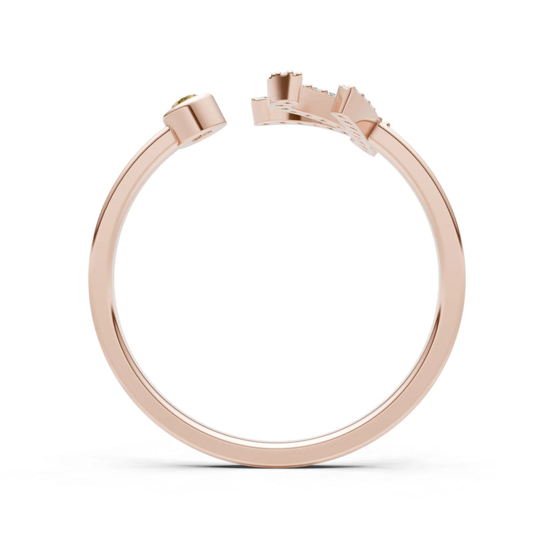 Citrine Dainty Initial Letter Birthstone Open Ring – K