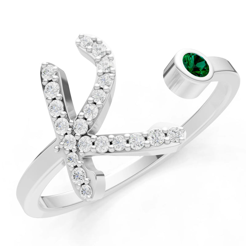 Dainty Initial Letter Birthstone Open Ring – K