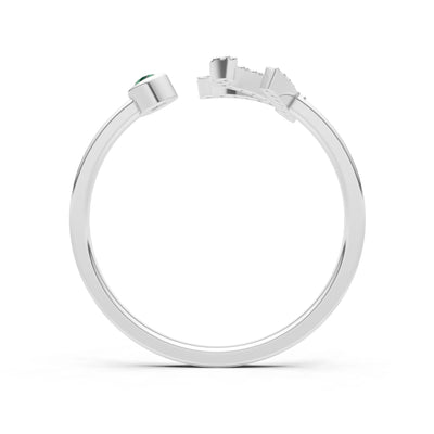 Emerald Dainty Initial Letter Birthstone Open Ring – K
