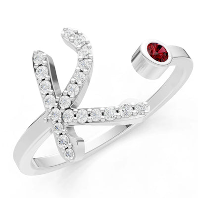 Dainty Initial Letter Birthstone Open Ring – K