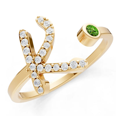 Peridot Dainty Initial Letter Birthstone Open Ring – K