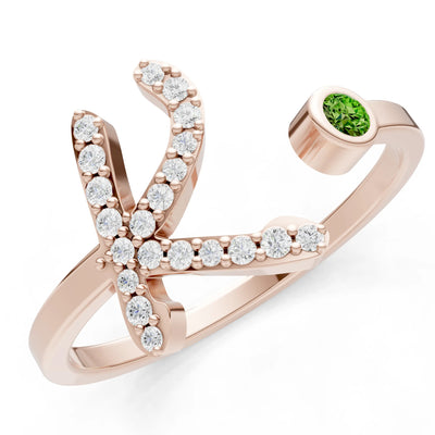 Peridot Dainty Initial Letter Birthstone Open Ring – K