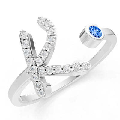 Dainty Initial Letter Birthstone Open Ring – K