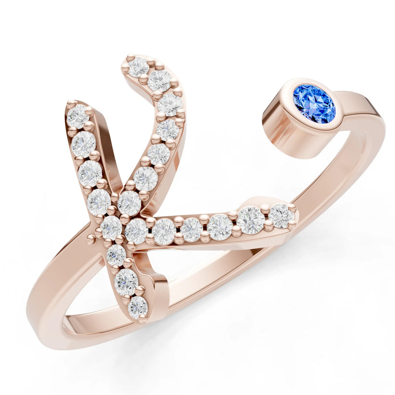 Dainty Initial Letter Birthstone Open Ring – K