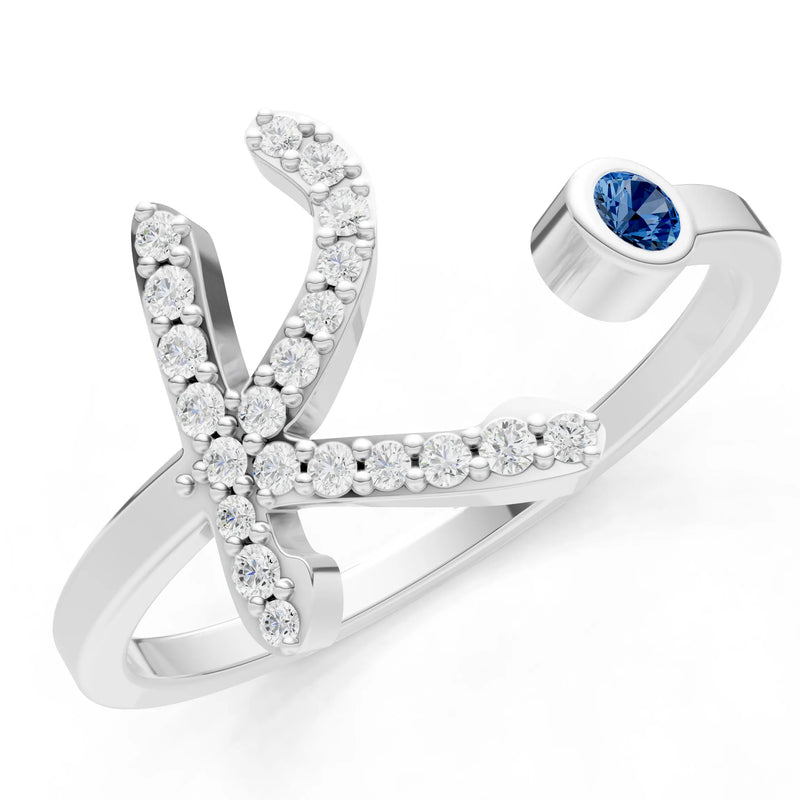 London Blue Topaz Dainty Initial Letter Birthstone Open Ring – K