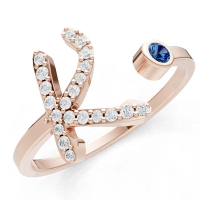 London Blue Topaz Dainty Initial Letter Birthstone Open Ring – K
