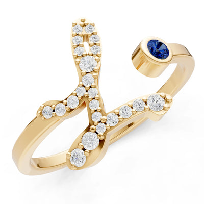 Blue Sapphire Dainty Initial Letter Birthstone Open Ring – L