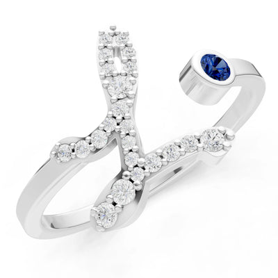 Dainty Initial Letter Birthstone Open Ring – L