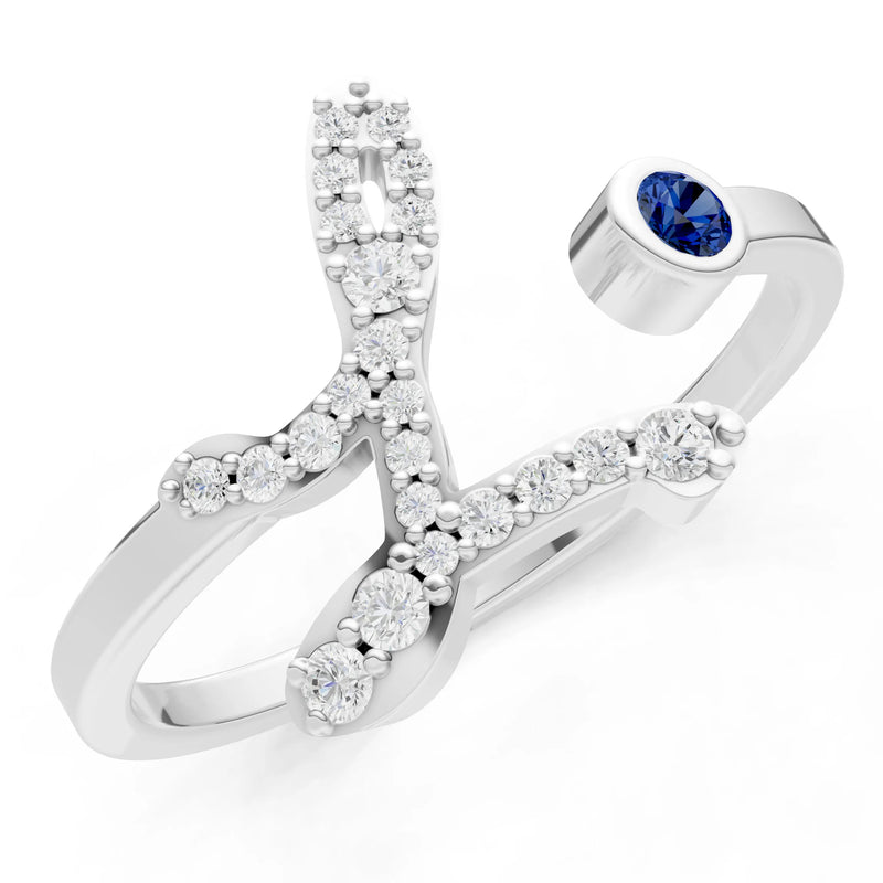 Blue Sapphire Dainty Initial Letter Birthstone Open Ring – L