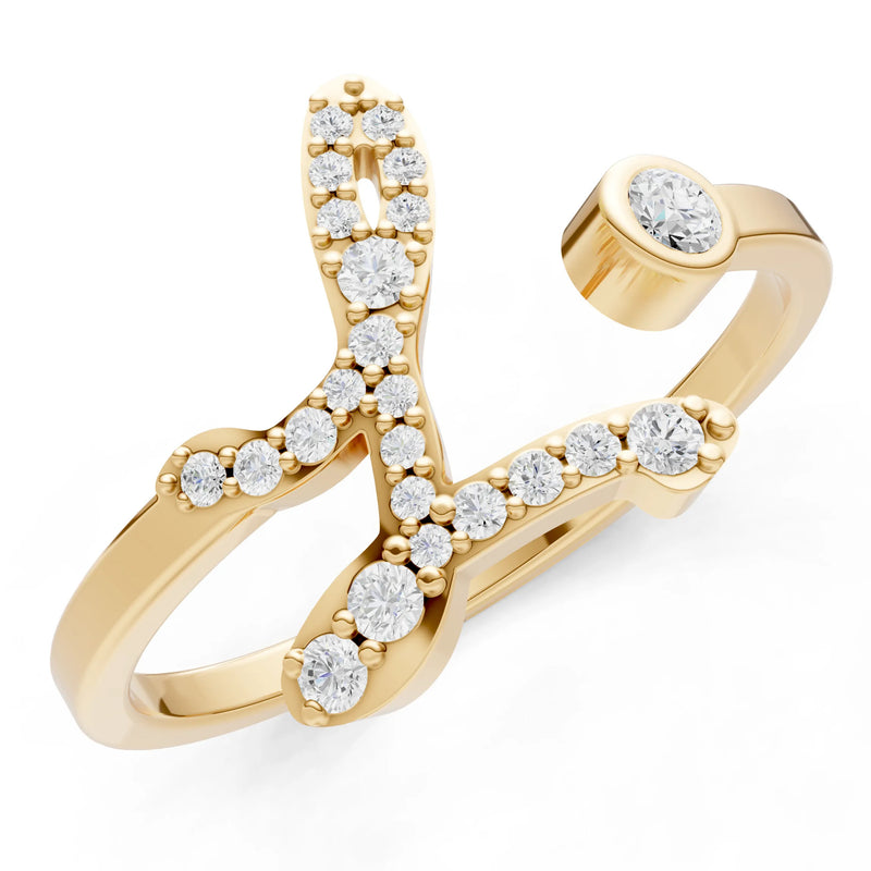 Dainty Initial Letter Birthstone Open Ring – L
