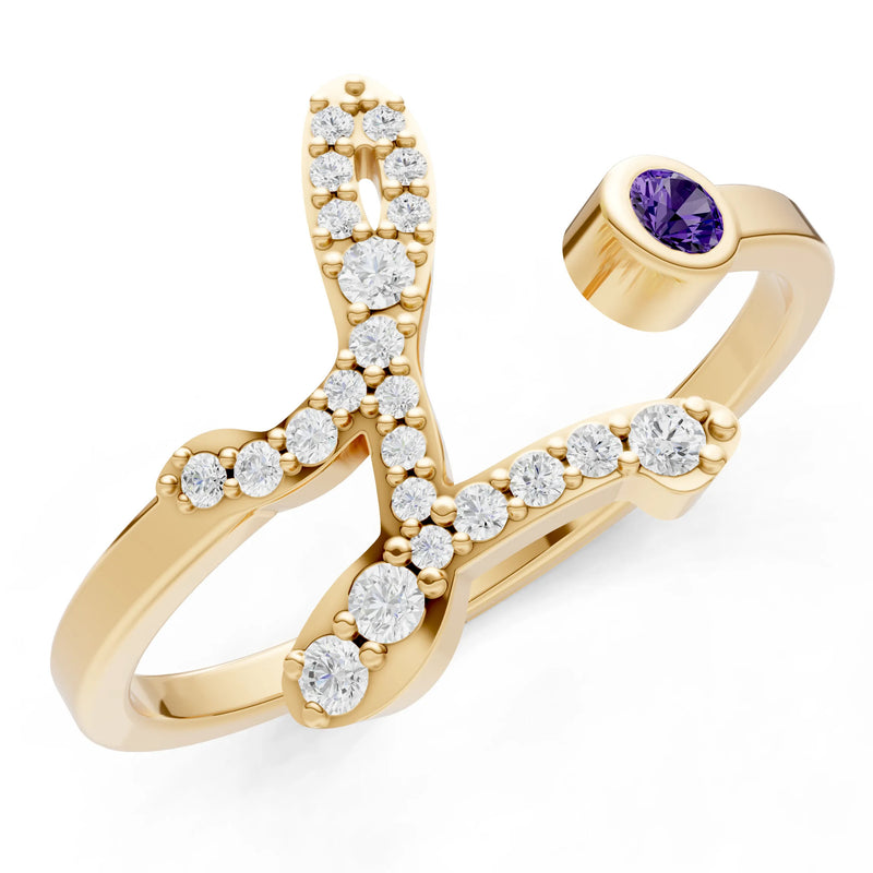 Dainty Initial Letter Birthstone Open Ring – L