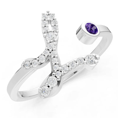 Dainty Initial Letter Birthstone Open Ring – L