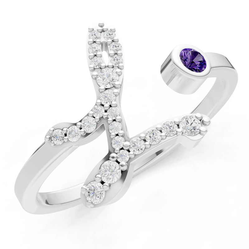 Dainty Initial Letter Birthstone Open Ring – L
