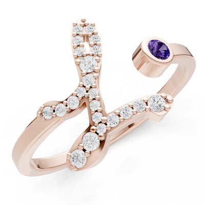 Dainty Initial Letter Birthstone Open Ring – L